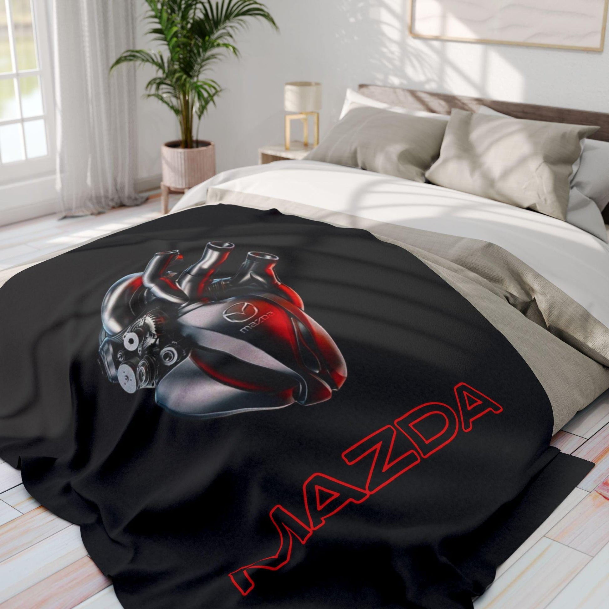 Heart Design Arctic Fleece Blanket, Cozy Home Decor, Unique Gift for Car Lovers, Engine Art for Men, Warmth for All Occasions
