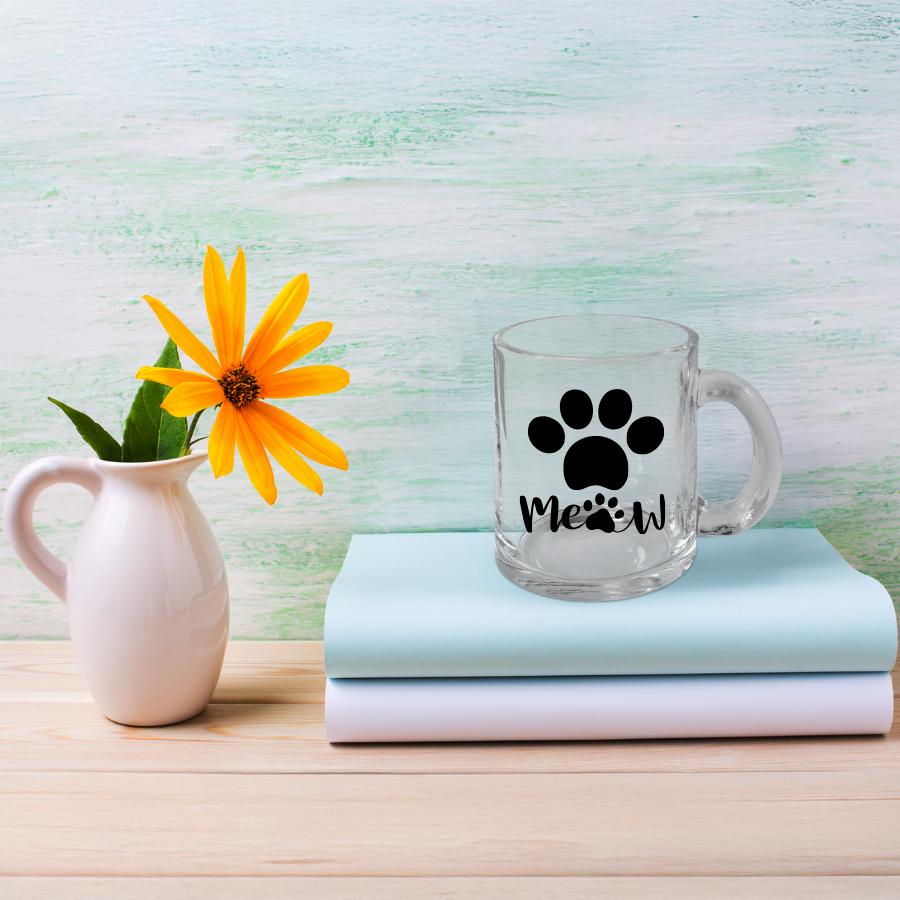 Cat Lover's Clear Glass Mug, Adorable Pet Mugs for Cat Owners, Perfect Gift for Cat Lovers, Meow Mug for Home or Office