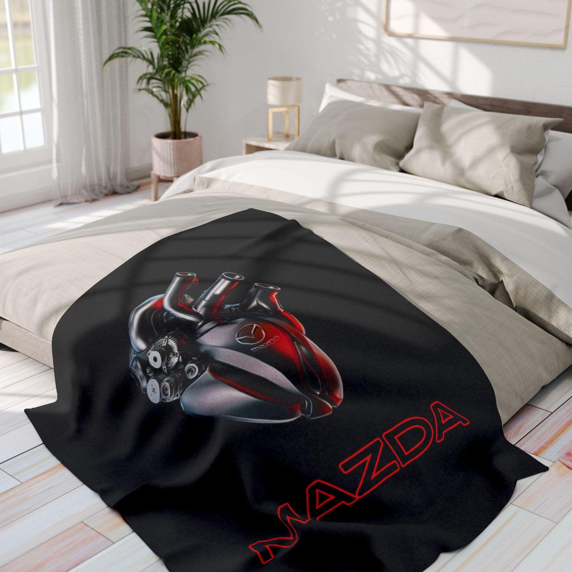 Heart Design Arctic Fleece Blanket, Cozy Home Decor, Unique Gift for Car Lovers, Engine Art for Men, Warmth for All Occasions